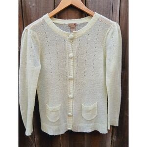 Beautiful Women's Dainty Lite Knit Celery Color‎ Button Up Cardigan/ Sweater L